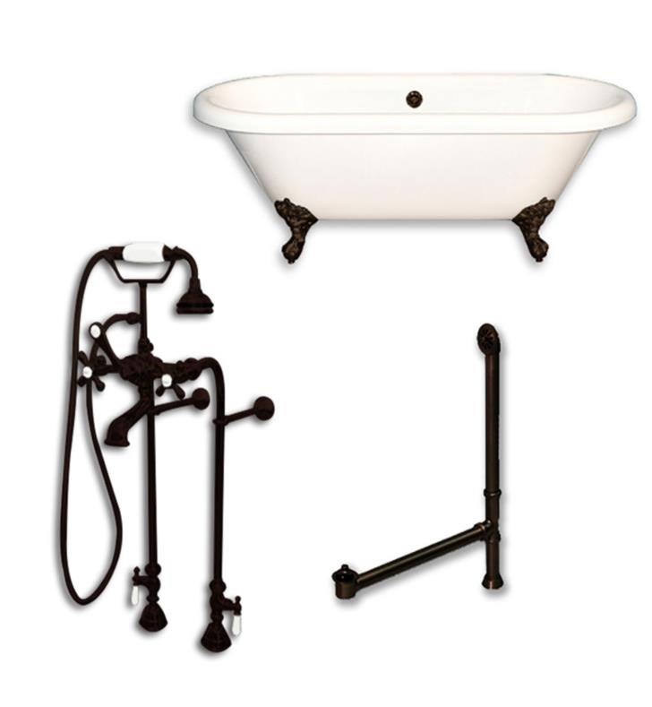 Acrylic Double Ended Clawfoot Bathtub 60" X 30" with no Faucet Drillings and Complete Brushed Nickel Plumbing Package - Luxe Bathroom Vanities