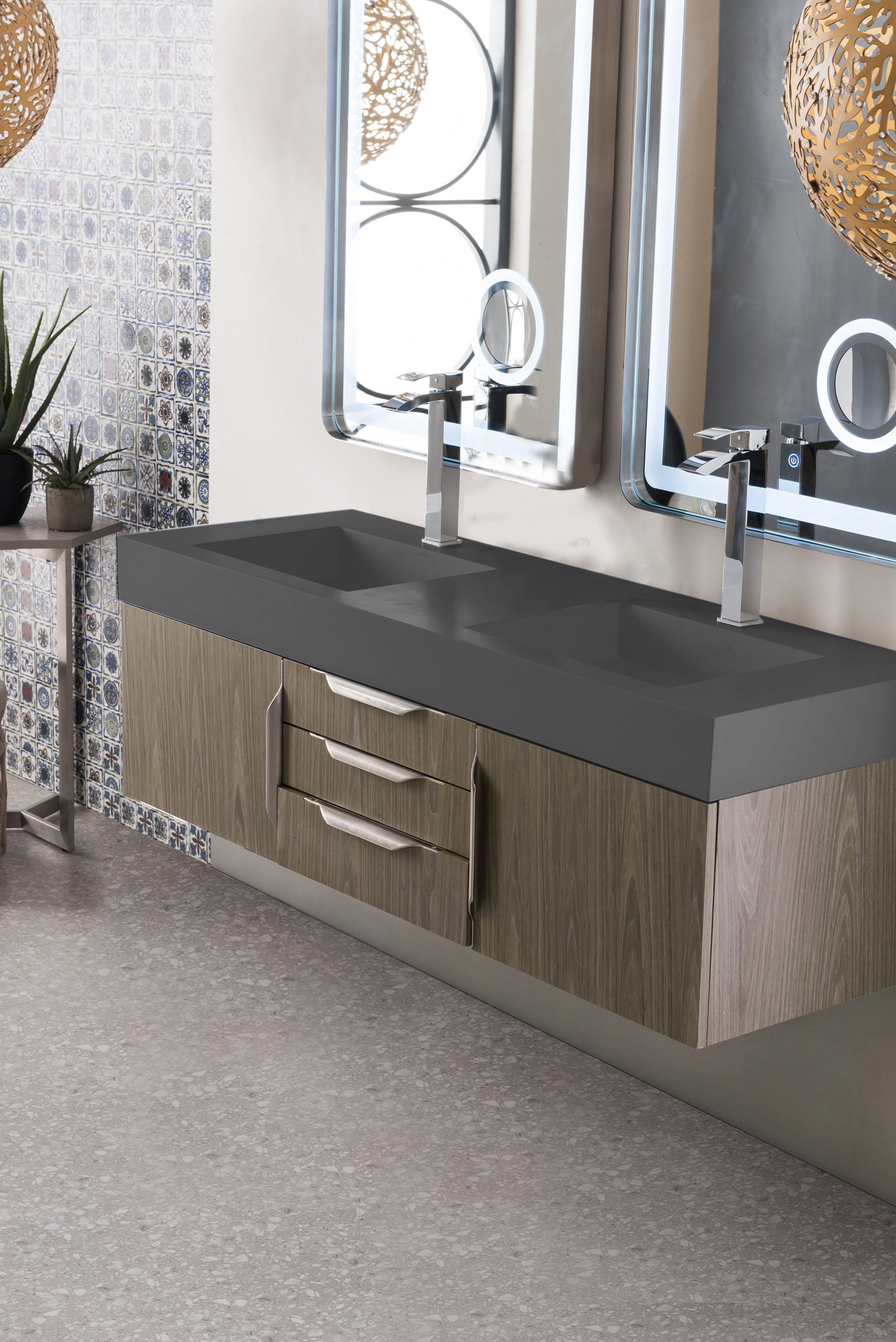 James Martin 389-V59D-AGR-A-DGG Mercer Island 59" Double Vanity, Ash Gray w/ Dusk Grey Glossy Composite Top - Luxe Bathroom Vanities