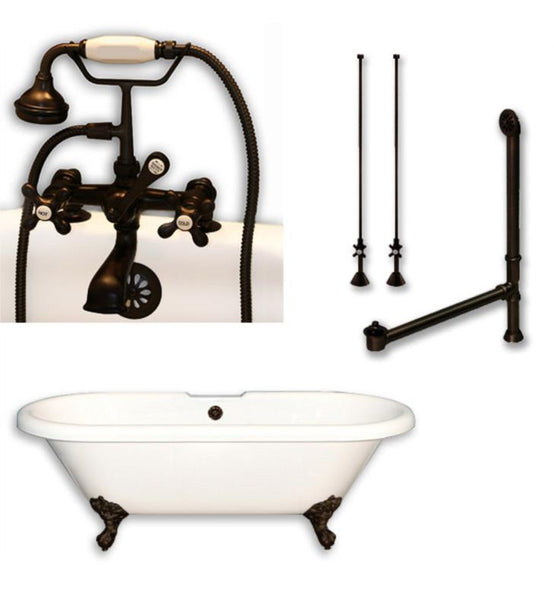 Acrylic Double Ended Clawfoot Bathtub 70" X 30" with Faucet Drillings and Complete Chrome Plumbing Package - Luxe Bathroom Vanities