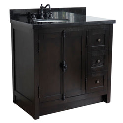 Bellaterra Home 37" Single vanity in Brown Ash finish with Black galaxy top and oval sink - Left doors/Left sink - Luxe Bathroom Vanities