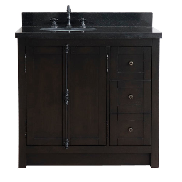 Bellaterra Home 37" Single vanity in Brown Ash finish with Black galaxy top and oval sink - Left doors/Left sink - Luxe Bathroom Vanities