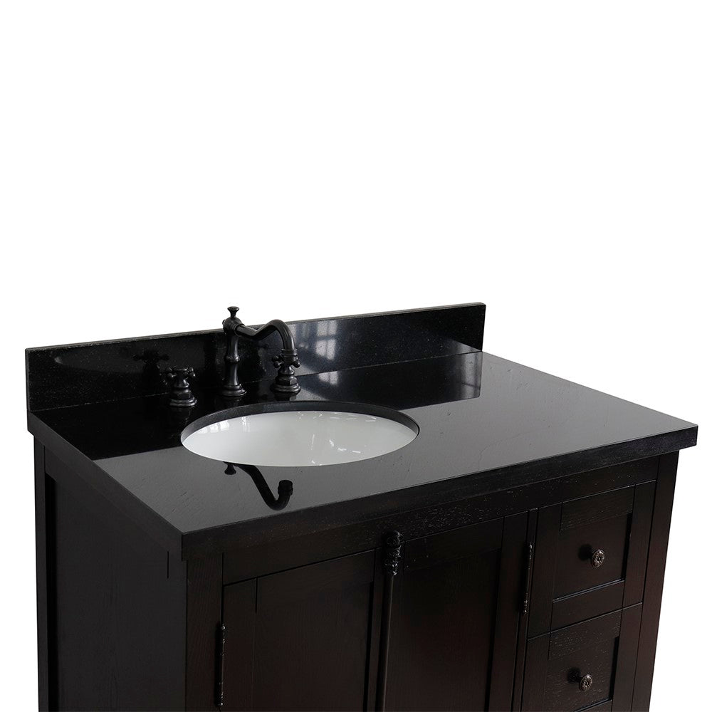 Bellaterra Home 37" Single vanity in Brown Ash finish with Black galaxy top and oval sink - Left doors/Left sink - Luxe Bathroom Vanities