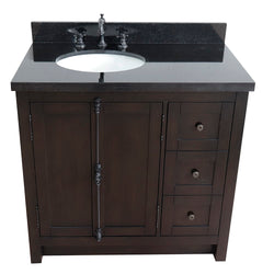 Bellaterra Home 37" Single vanity in Brown Ash finish with Black galaxy top and oval sink - Left doors/Left sink - Luxe Bathroom Vanities