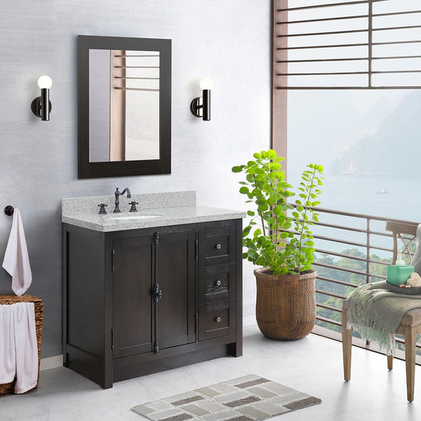 Bellaterra Home 37" Single vanity in Brown Ash finish with Black galaxy top and oval sink - Left doors/Left sink - Luxe Bathroom Vanities