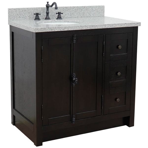 Bellaterra Home 37" Single vanity in Brown Ash finish with Black galaxy top and oval sink - Left doors/Left sink - Luxe Bathroom Vanities