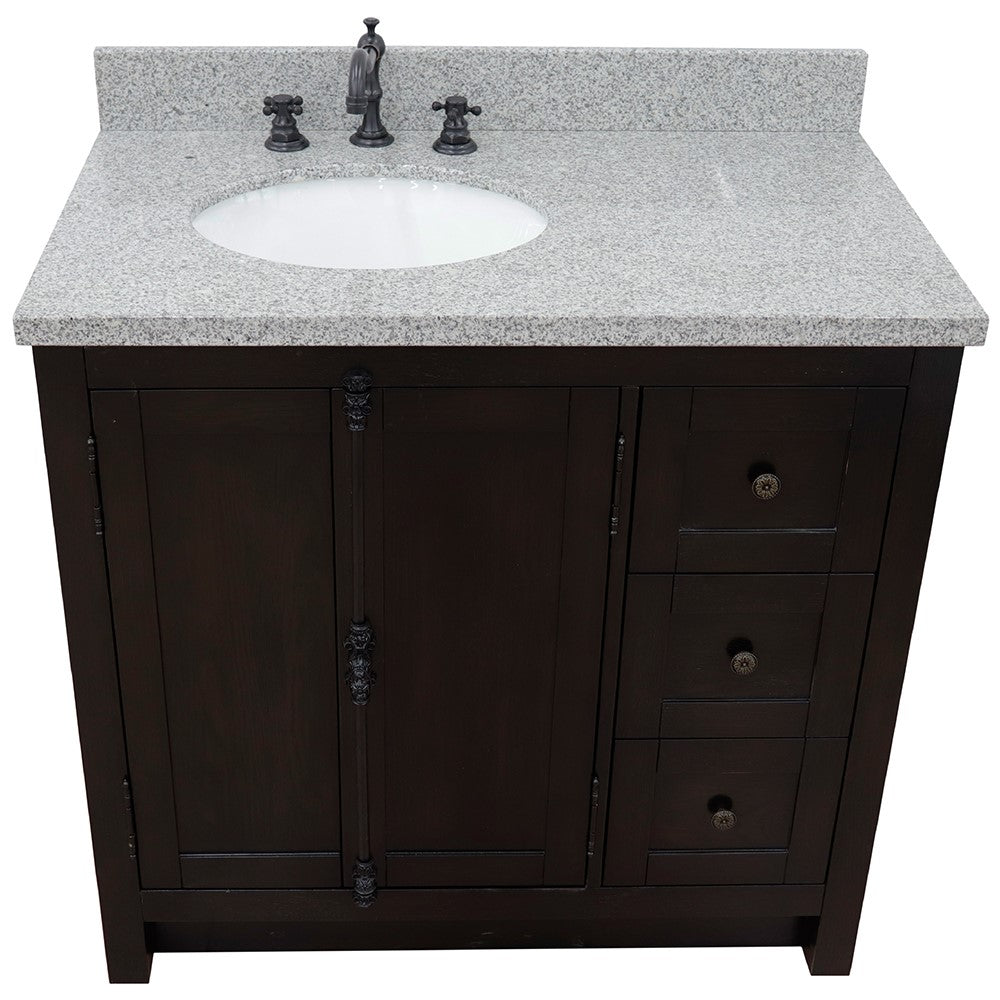 Bellaterra Home 37" Single vanity in Brown Ash finish with Black galaxy top and oval sink - Left doors/Left sink - Luxe Bathroom Vanities