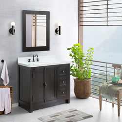 Bellaterra Home 37" Single vanity in Brown Ash finish with Black galaxy top and oval sink - Left doors/Left sink - Luxe Bathroom Vanities