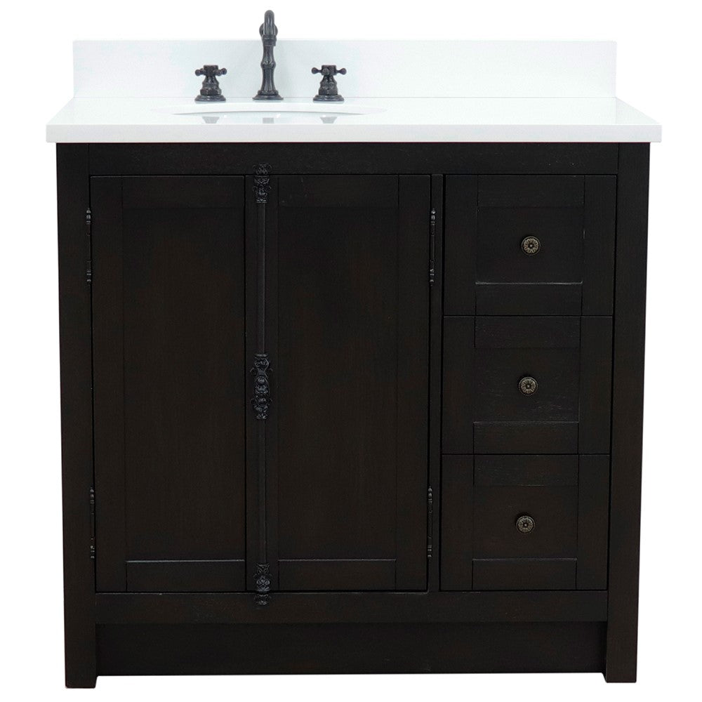 Bellaterra Home 37" Single vanity in Brown Ash finish with Black galaxy top and oval sink - Left doors/Left sink - Luxe Bathroom Vanities