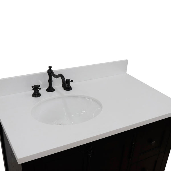 Bellaterra Home 37" Single vanity in Brown Ash finish with Black galaxy top and oval sink - Left doors/Left sink - Luxe Bathroom Vanities