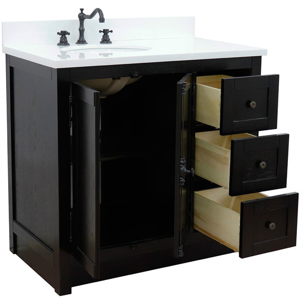 Bellaterra Home 37" Single vanity in Brown Ash finish with Black galaxy top and oval sink - Left doors/Left sink - Luxe Bathroom Vanities