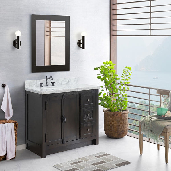 Bellaterra Home 37" Single vanity in Brown Ash finish with Black galaxy top and oval sink - Left doors/Left sink - Luxe Bathroom Vanities