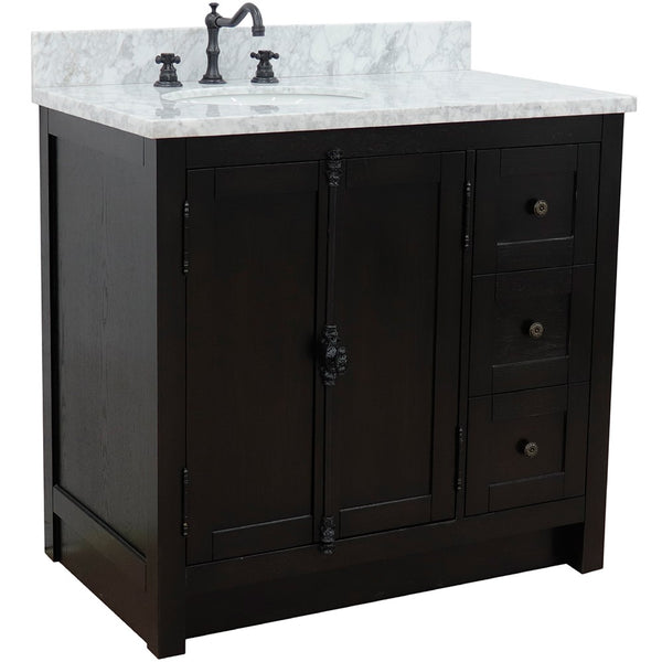 Bellaterra Home 37" Single vanity in Brown Ash finish with Black galaxy top and oval sink - Left doors/Left sink - Luxe Bathroom Vanities