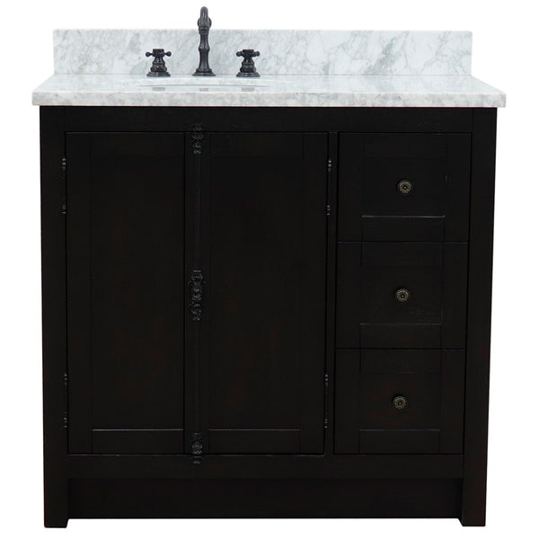 Bellaterra Home 37" Single vanity in Brown Ash finish with Black galaxy top and oval sink - Left doors/Left sink - Luxe Bathroom Vanities