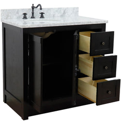 Bellaterra Home 37" Single vanity in Brown Ash finish with Black galaxy top and oval sink - Left doors/Left sink - Luxe Bathroom Vanities