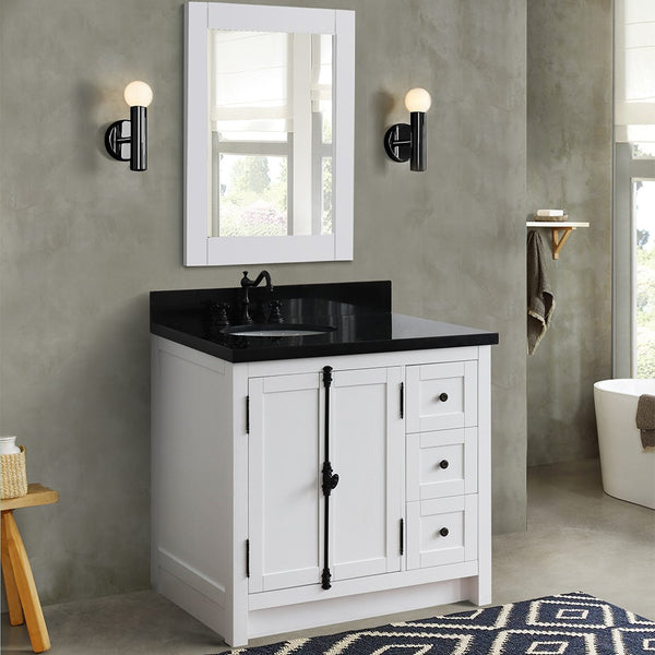 Bellaterra Home 37" Single vanity in Brown Ash finish with Black galaxy top and oval sink - Left doors/Left sink - Luxe Bathroom Vanities