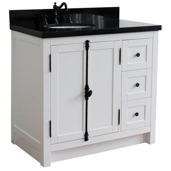 Bellaterra Home 37" Single vanity in Brown Ash finish with Black galaxy top and oval sink - Left doors/Left sink - Luxe Bathroom Vanities