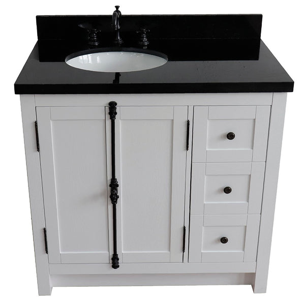 Bellaterra Home 37" Single vanity in Brown Ash finish with Black galaxy top and oval sink - Left doors/Left sink - Luxe Bathroom Vanities