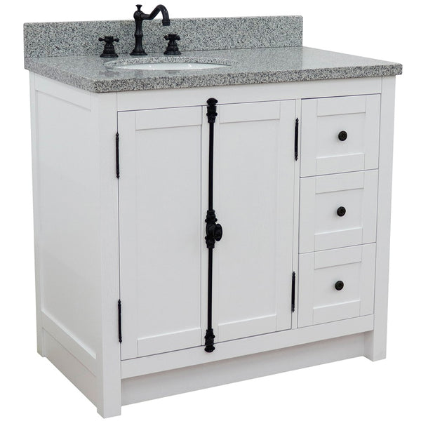 Bellaterra Home 37" Single vanity in Brown Ash finish with Black galaxy top and oval sink - Left doors/Left sink - Luxe Bathroom Vanities