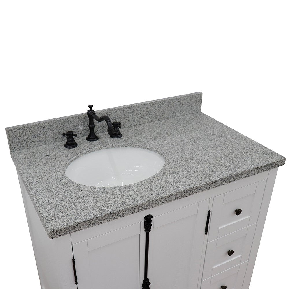 Bellaterra Home 37" Single vanity in Brown Ash finish with Black galaxy top and oval sink - Left doors/Left sink - Luxe Bathroom Vanities