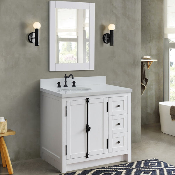 Bellaterra Home 37" Single vanity in Brown Ash finish with Black galaxy top and oval sink - Left doors/Left sink - Luxe Bathroom Vanities