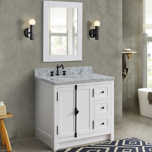 Bellaterra Home 37" Single vanity in Brown Ash finish with Black galaxy top and oval sink - Left doors/Left sink - Luxe Bathroom Vanities