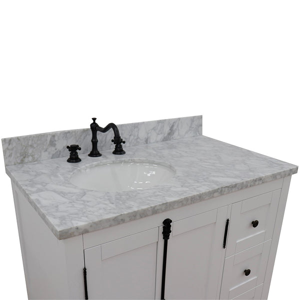 Bellaterra Home 37" Single vanity in Brown Ash finish with Black galaxy top and oval sink - Left doors/Left sink - Luxe Bathroom Vanities