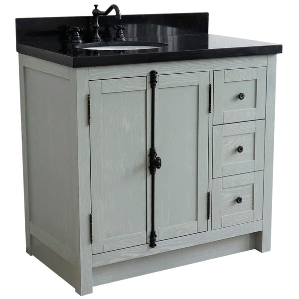 Bellaterra Home 37" Single vanity in Brown Ash finish with Black galaxy top and oval sink - Left doors/Left sink - Luxe Bathroom Vanities