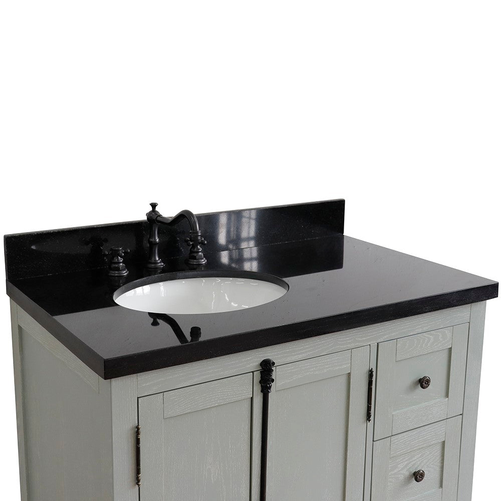 Bellaterra Home 37" Single vanity in Brown Ash finish with Black galaxy top and oval sink - Left doors/Left sink - Luxe Bathroom Vanities