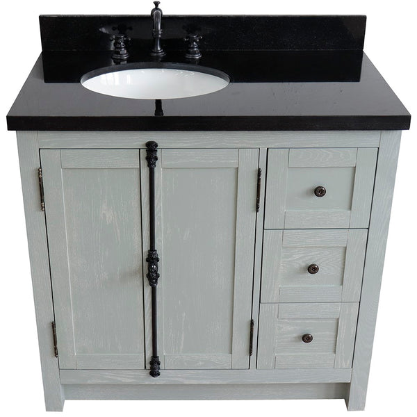 Bellaterra Home 37" Single vanity in Brown Ash finish with Black galaxy top and oval sink - Left doors/Left sink - Luxe Bathroom Vanities