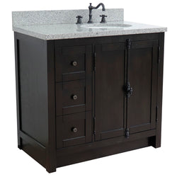 Bellaterra Home 37" Single vanity in Brown Ash finish with Black galaxy top and oval sink - Right doors/Right sink - Luxe Bathroom Vanities