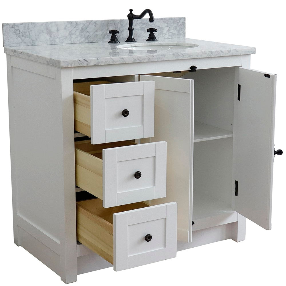 Bellaterra Home 37" Single vanity in Brown Ash finish with Black galaxy top and oval sink - Right doors/Right sink - Luxe Bathroom Vanities