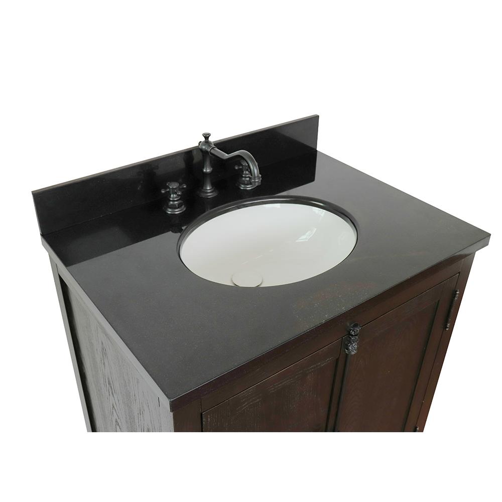 31" Single Vanity In Brown Ash Top With Black Galaxy And Oval Sink - Luxe Bathroom Vanities