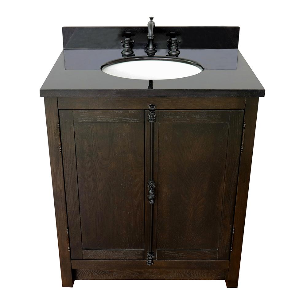 31" Single Vanity In Brown Ash Top With Black Galaxy And Oval Sink - Luxe Bathroom Vanities