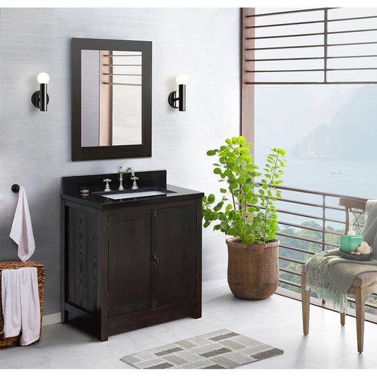 31" Single Vanity In Brown Ash Top With Black Galaxy And Rectangle Sink - Luxe Bathroom Vanities