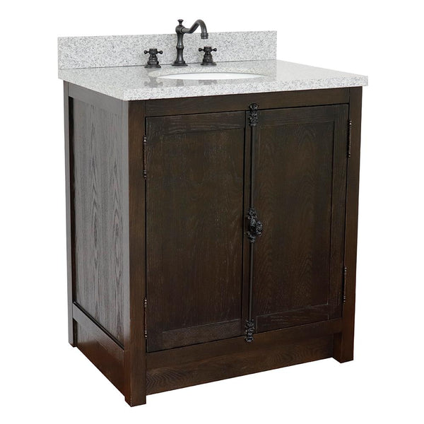 31" Single Vanity In Brown Ash Top With Gray Granite And Oval Sink - Luxe Bathroom Vanities