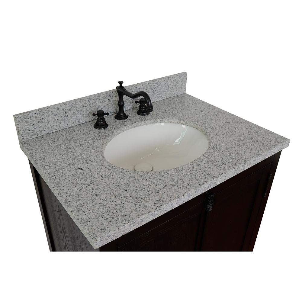 31" Single Vanity In Brown Ash Top With Gray Granite And Oval Sink - Luxe Bathroom Vanities