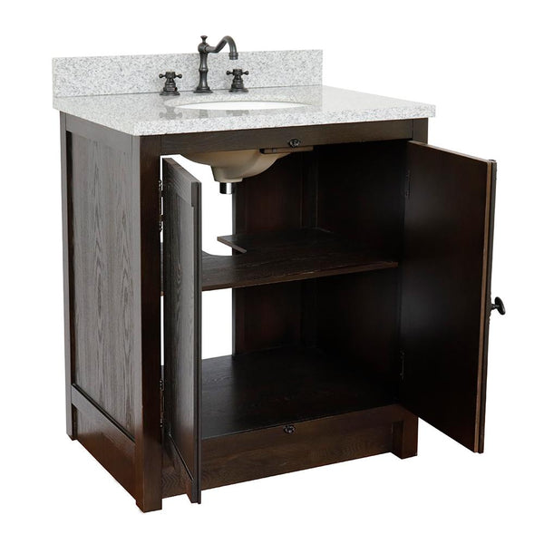 31" Single Vanity In Brown Ash Top With Gray Granite And Oval Sink - Luxe Bathroom Vanities