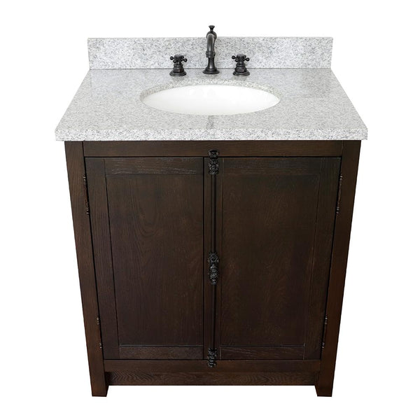 31" Single Vanity In Brown Ash Top With Gray Granite And Oval Sink - Luxe Bathroom Vanities