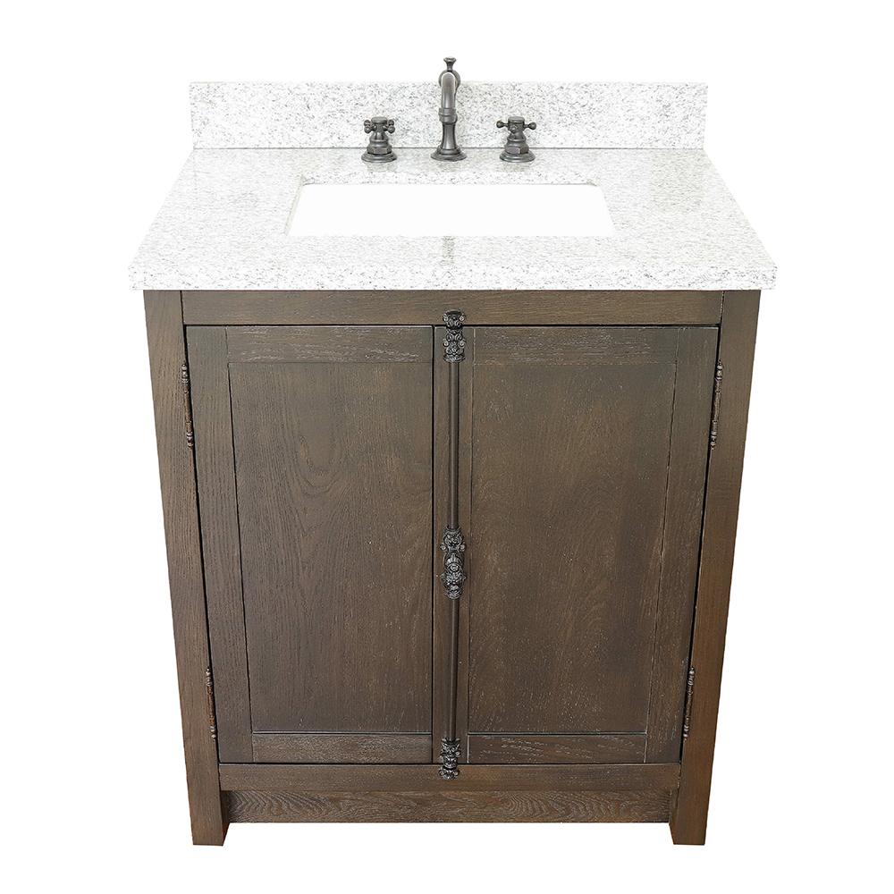 31" Single Vanity In Brown Ash Top With Gray Granite And Rectangle Sink - Luxe Bathroom Vanities