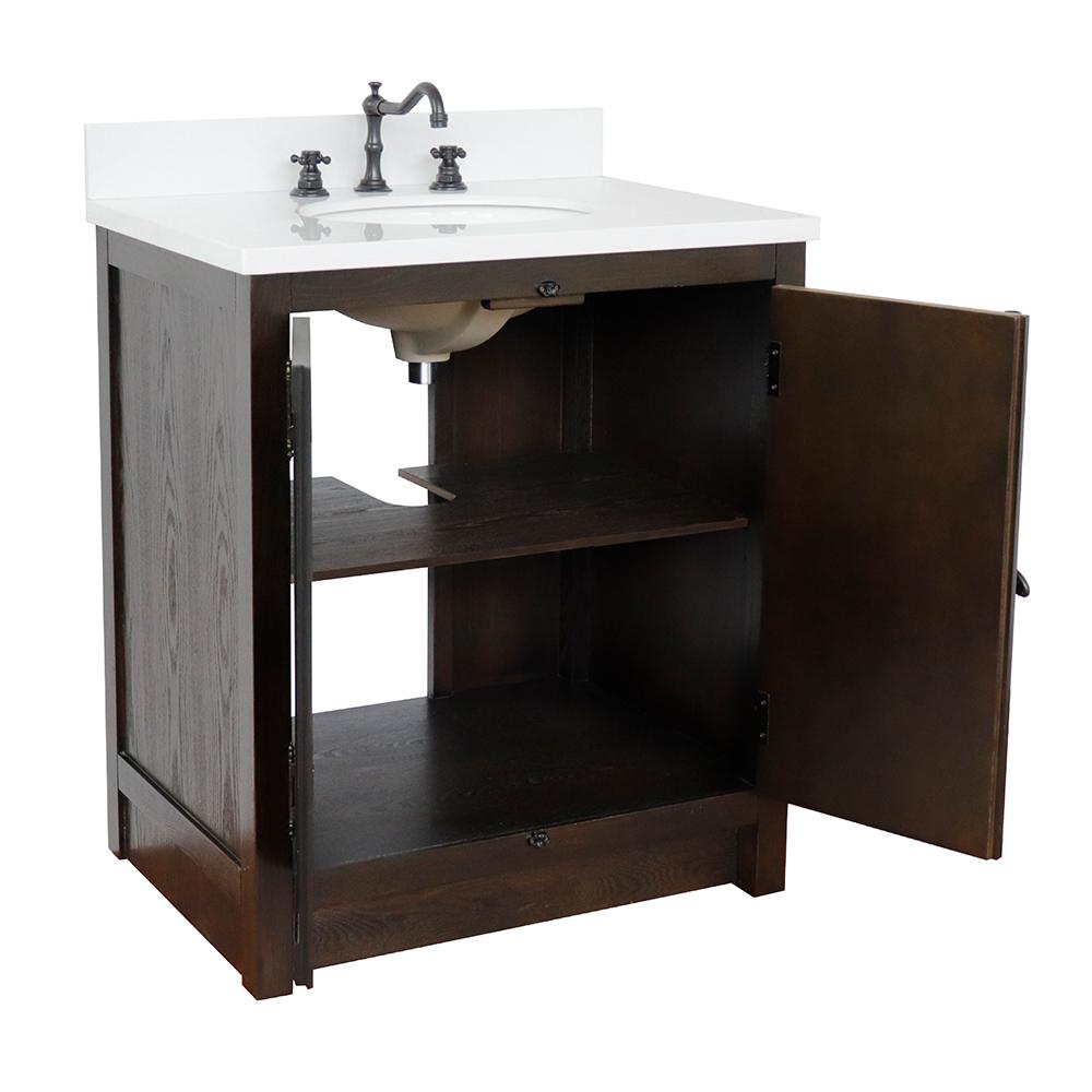 31" Single Vanity In Brown Ash Top With White Quartz And Oval Sink - Luxe Bathroom Vanities