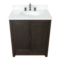 31" Single Vanity In Brown Ash Top With White Quartz And Oval Sink - Luxe Bathroom Vanities