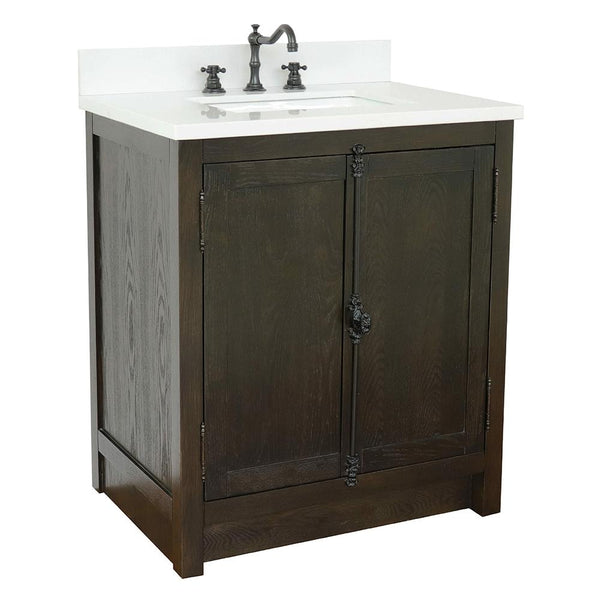 31" Single Vanity In Brown Ash Top With White Quartz And Rectangle Sink - Luxe Bathroom Vanities