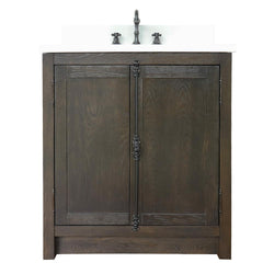 31" Single Vanity In Brown Ash Top With White Quartz And Rectangle Sink - Luxe Bathroom Vanities