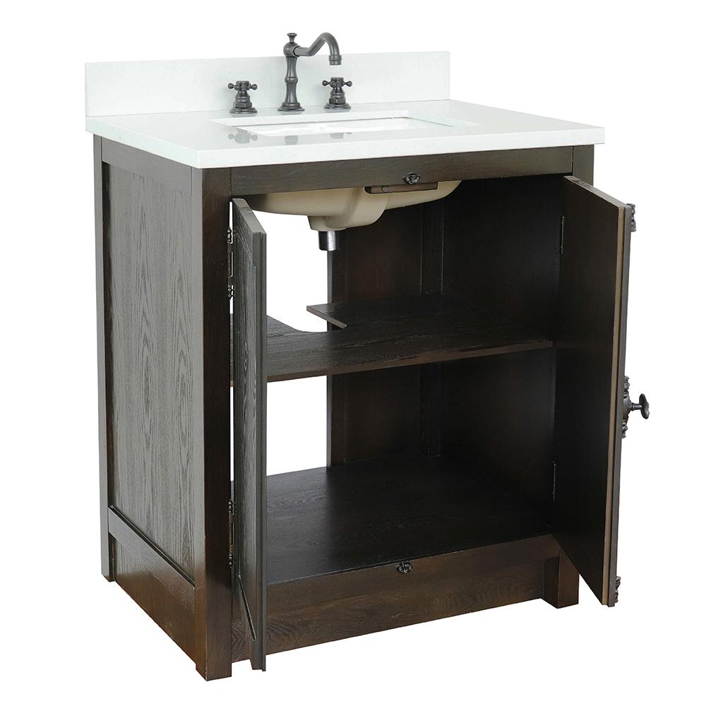 31" Single Vanity In Brown Ash Top With White Quartz And Rectangle Sink - Luxe Bathroom Vanities