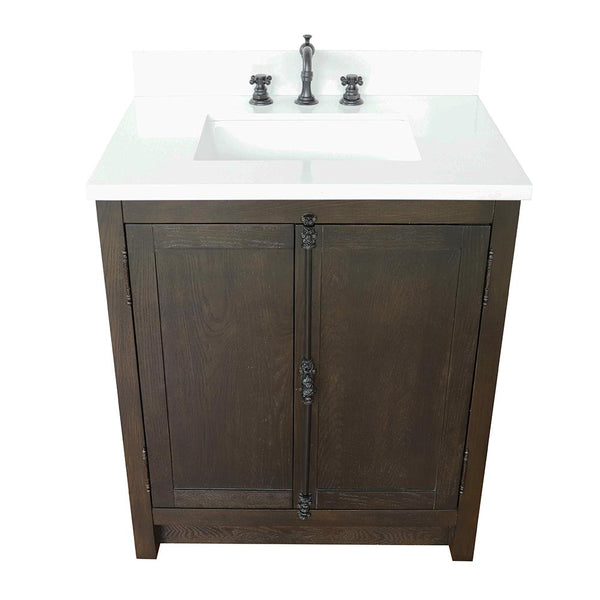 31" Single Vanity In Brown Ash Top With White Quartz And Rectangle Sink - Luxe Bathroom Vanities