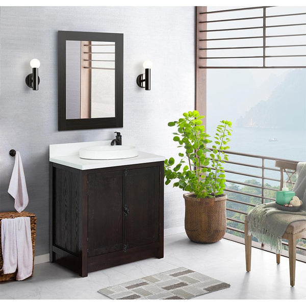 31" Single Vanity In Brown Ash Top With White Quartz And Round Top - Luxe Bathroom Vanities