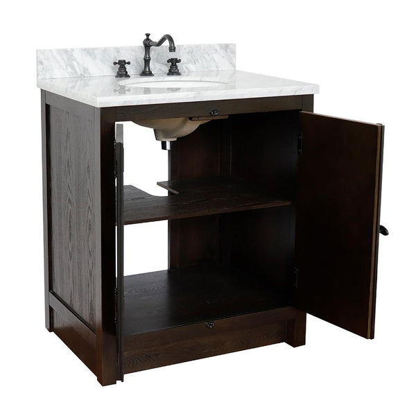 31" Single Vanity In Glacier Ash Finish Top With White Carrara And Oval Sink - Luxe Bathroom Vanities