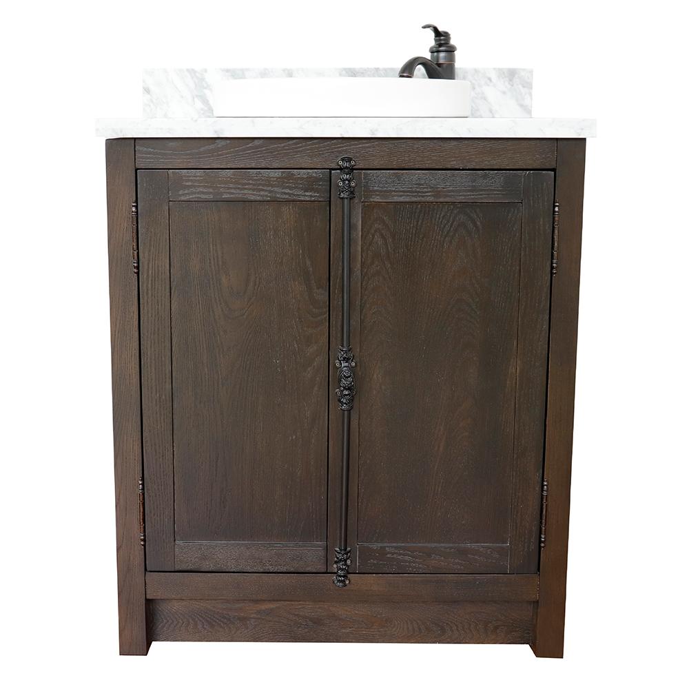 31" Single Vanity In Brown Ash Top With White Carrara And Round Sink - Luxe Bathroom Vanities
