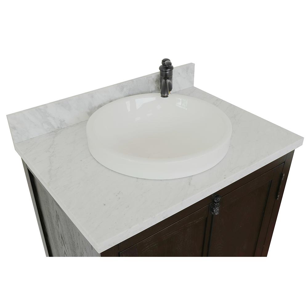31" Single Vanity In Brown Ash Top With White Carrara And Round Sink - Luxe Bathroom Vanities