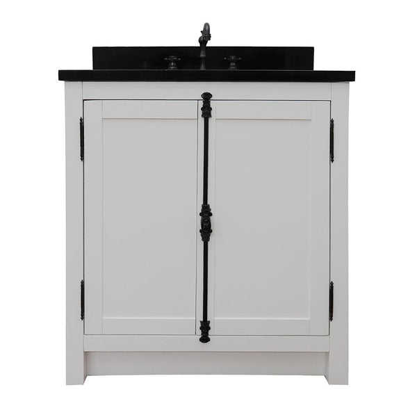 31" Single Vanity In Glacier Ash Finish Top With Black Galaxy And Oval Sink - Luxe Bathroom Vanities